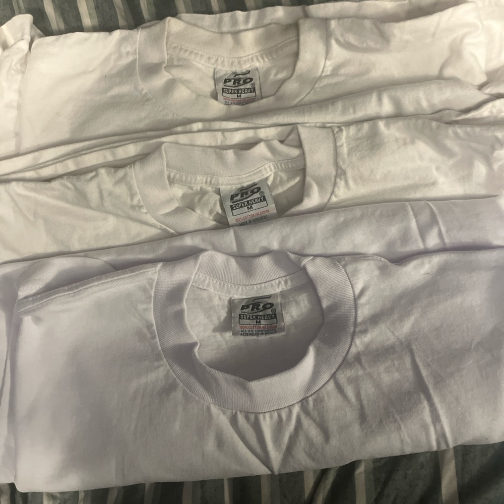 Pro Club Men's White Short Sleeve Tee Bundle Size M